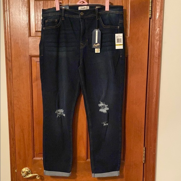 Angels Forever Young Deep Indigo Boyfriend Jeans with Distressed Look NWT - Picture 4 of 9